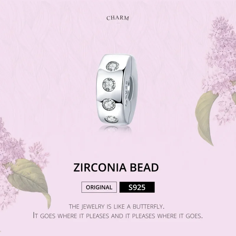 (bilde for) Pandora Style Silver Zirconia Spacer Charm - BSC165 - Vis 6