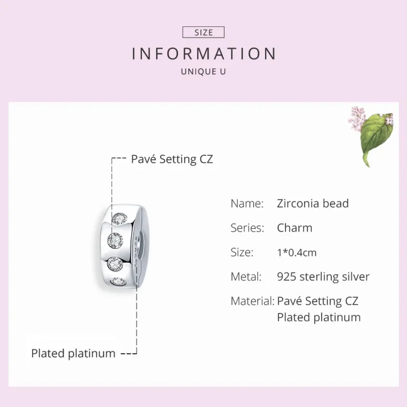 (bilde for) Pandora Style Silver Zirconia Spacer Charm - BSC165 - Vis 7