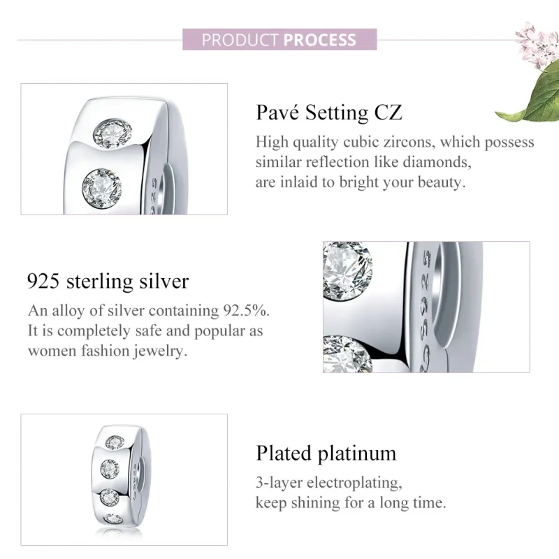 (bilde for) Pandora Style Silver Zirconia Spacer Charm - BSC165 - Vis 8