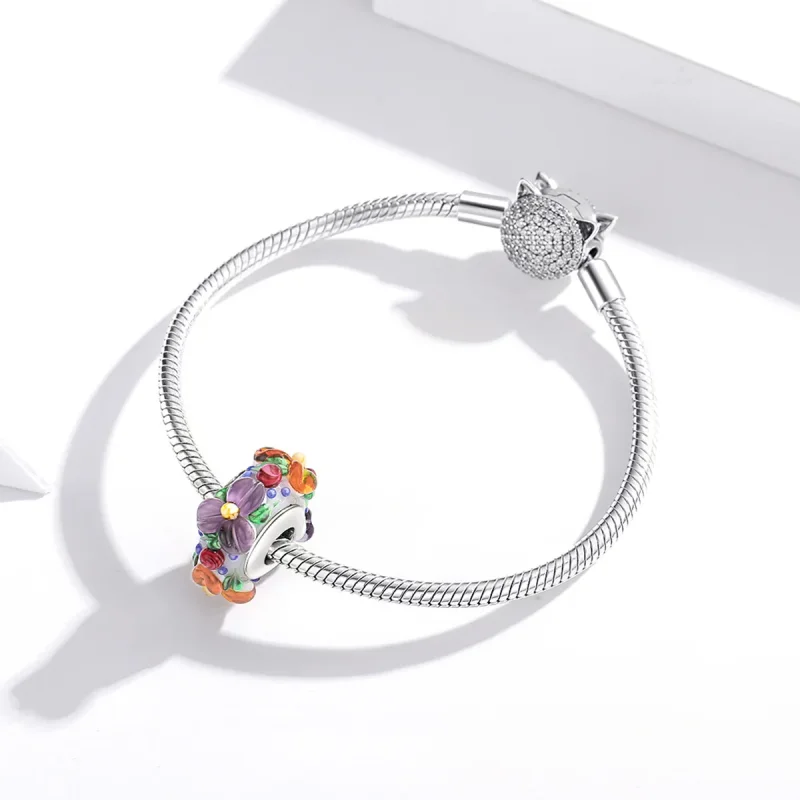 (bilde for) Pandora Style Sølv Fargerike Blomster Spacer Charm - SCC1720 - Vis 3