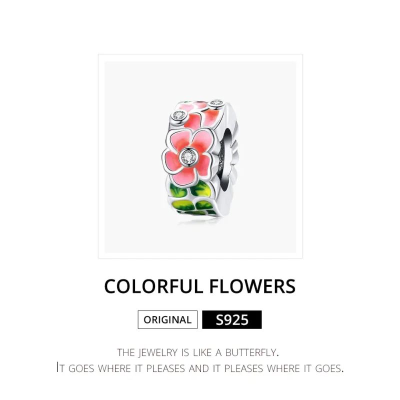 (bilde for) Pandora Style Sølv Fargerike Blomster Spacer Charm - SCC1727 - Vis 6