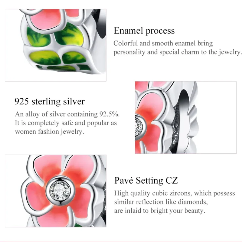 (bilde for) Pandora Style Sølv Fargerike Blomster Spacer Charm - SCC1727 - Vis 7