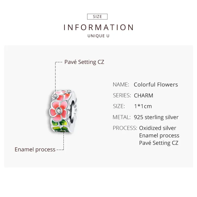 (bilde for) Pandora Style Sølv Fargerike Blomster Spacer Charm - SCC1727 - Vis 8