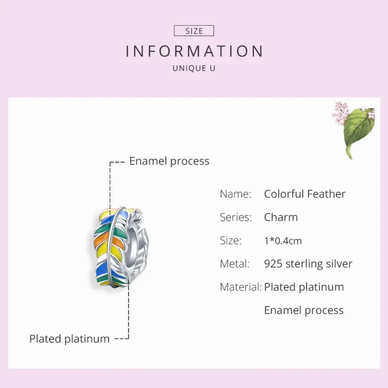 (bilde for) Pandora Style Sølv Fargerike Fjær Spacer Charm - BSC305 - Vis 7