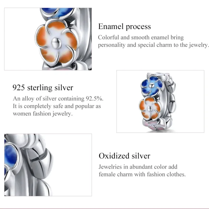 (bilde for) Pandora Style Sølv Fargerike Hydrangea Spacer Charm - SCC1703 - Vis 7