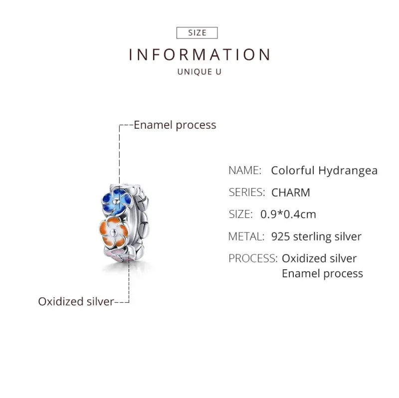 (bilde for) Pandora Style Sølv Fargerike Hydrangea Spacer Charm - SCC1703 - Vis 8