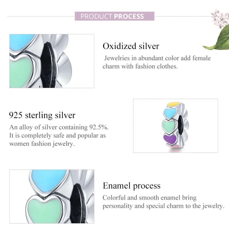 (bilde for) Pandora Style Sølv fargerikt hjerte Spacer Charm - SCC1838 - Vis 8