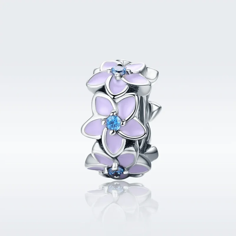 (bilde for) Pandora Style Sølv Lilla Blomster Spacer Charm - SCC601 - Vis 2