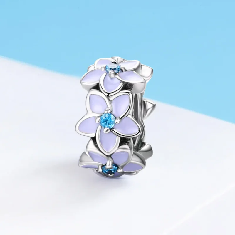 (bilde for) Pandora Style Sølv Lilla Blomster Spacer Charm - SCC601 - Vis 3