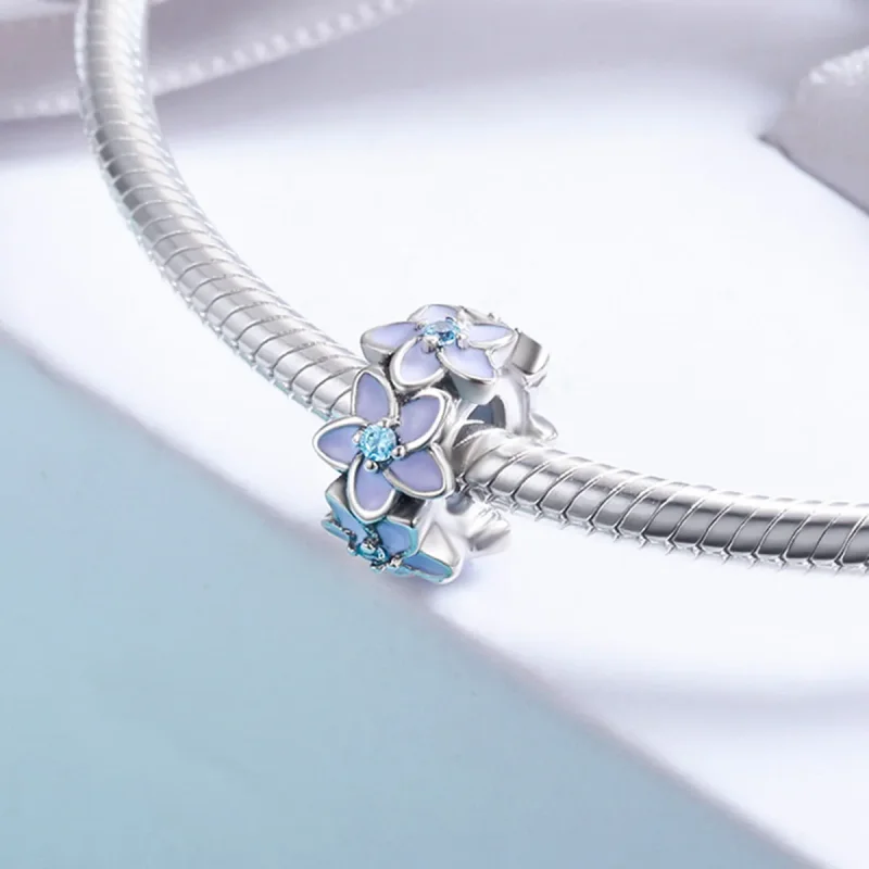 (bilde for) Pandora Style Sølv Lilla Blomster Spacer Charm - SCC601 - Vis 4