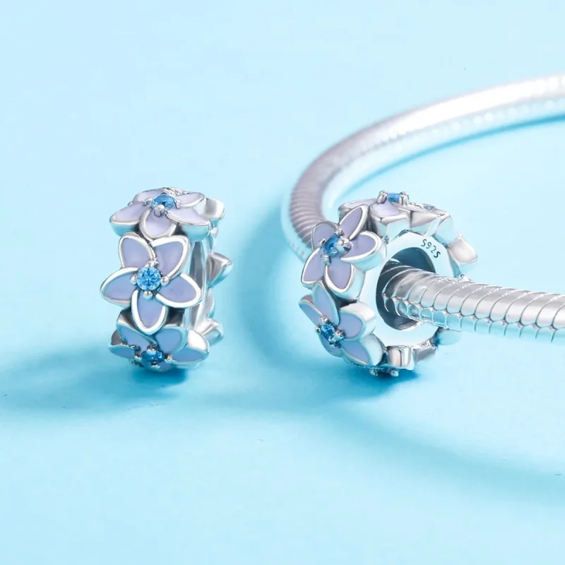 (bilde for) Pandora Style Sølv Lilla Blomster Spacer Charm - SCC601 - Vis 5