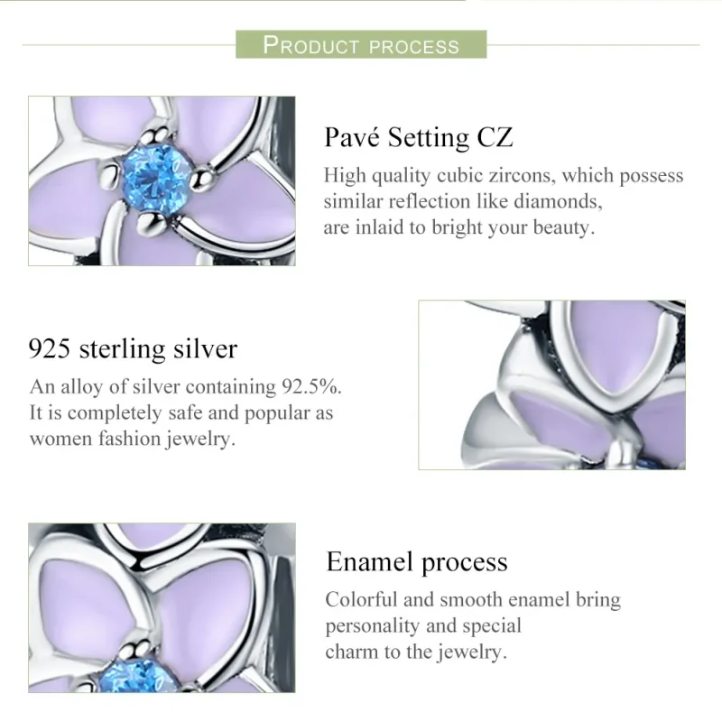 (bilde for) Pandora Style Sølv Lilla Blomster Spacer Charm - SCC601 - Vis 7
