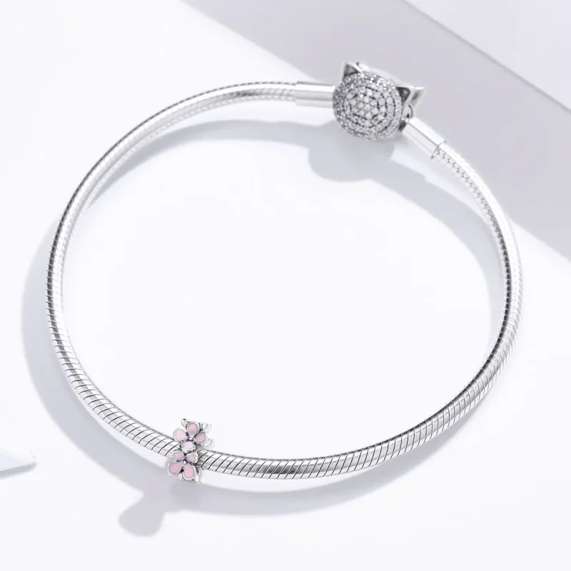 (bilde for) Pandora Style Sølv Rosa Flower Spacer Charm - SCC1484 - Vis 3