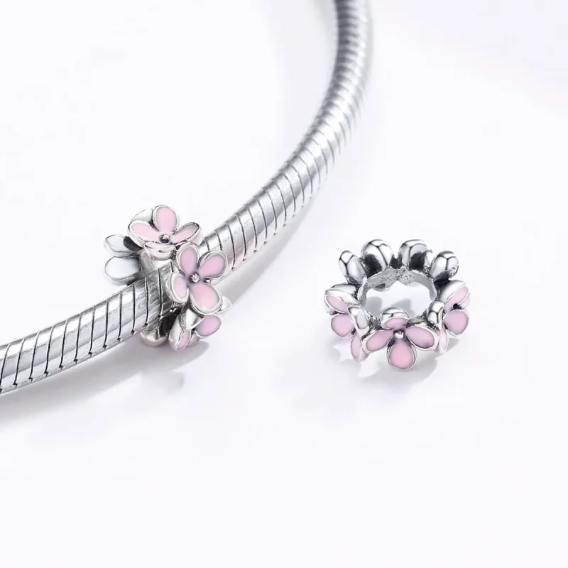 (bilde for) Pandora Style Sølv Rosa Flower Spacer Charm - SCC1484 - Vis 4