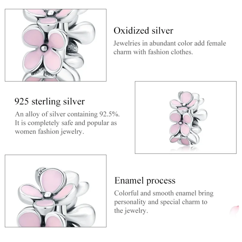 (bilde for) Pandora Style Sølv Rosa Flower Spacer Charm - SCC1484 - Vis 6