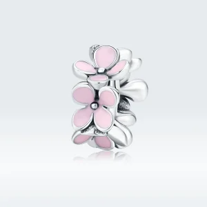 (bilde for) Pandora Style Sølv Rosa Flower Spacer Charm - SCC1484