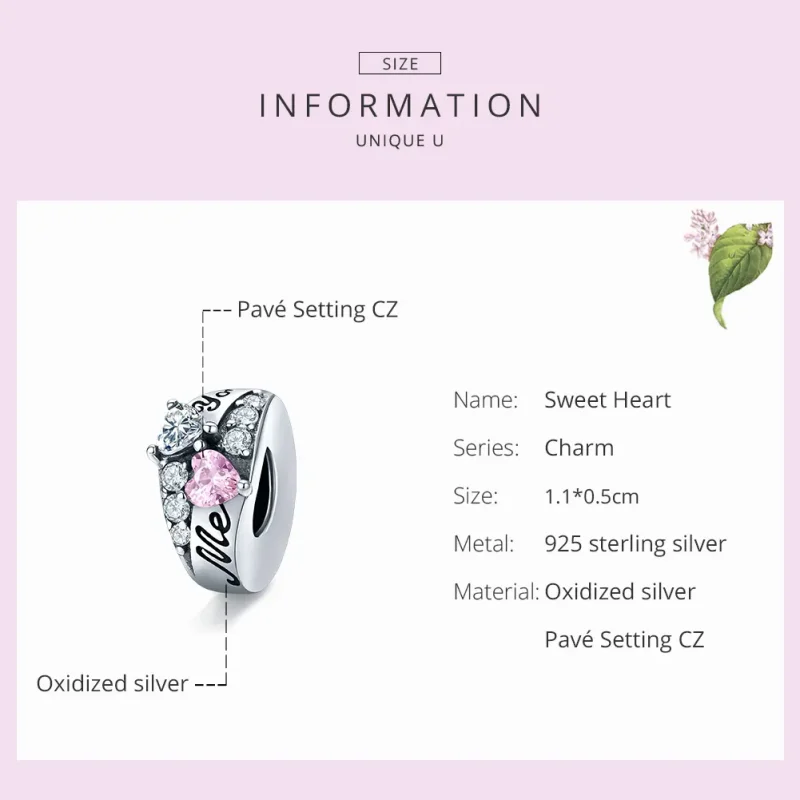 (bilde for) Pandora Style Sølv Sweet Heart Spacer Charm - BSC283 - Vis 7
