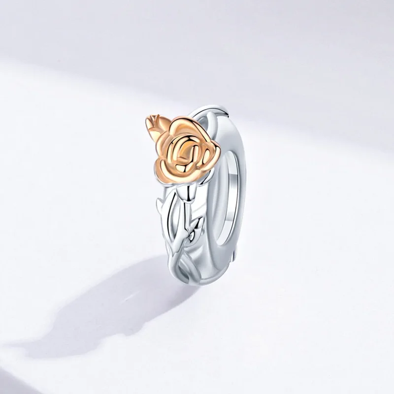 (bilde for) Pandora Style Two Tone Bicolor Lover Rose Flowers Spacer Charm - BSC146 - Vis 2