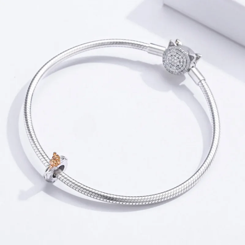 (bilde for) Pandora Style Two Tone Bicolor Lover Rose Flowers Spacer Charm - BSC146 - Vis 3