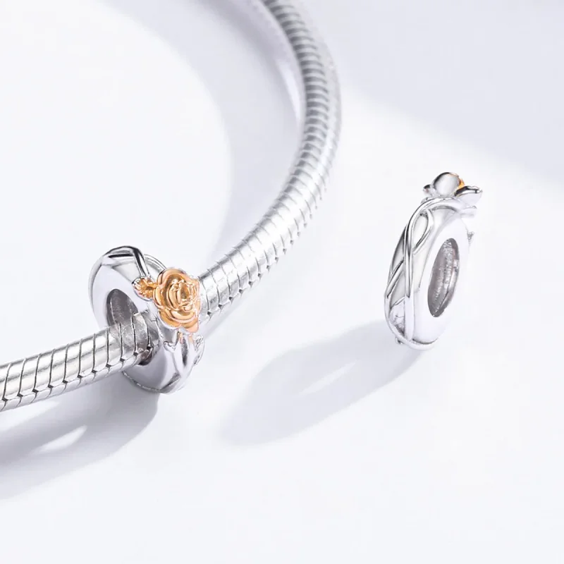 (bilde for) Pandora Style Two Tone Bicolor Lover Rose Flowers Spacer Charm - BSC146 - Vis 4
