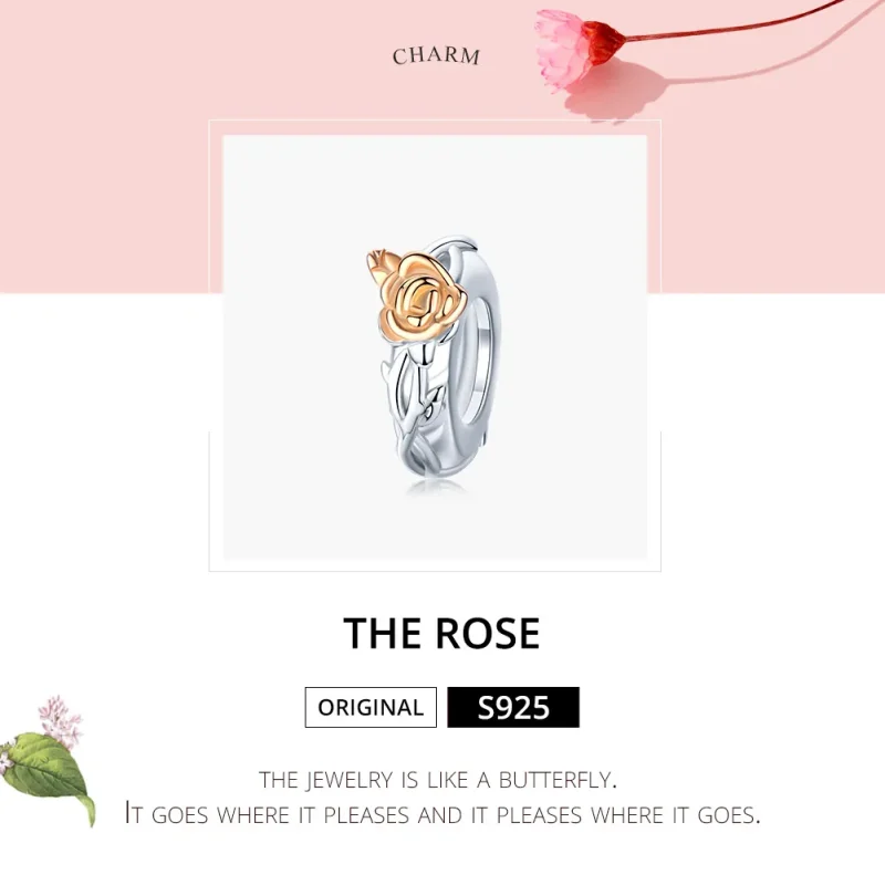 (bilde for) Pandora Style Two Tone Bicolor Lover Rose Flowers Spacer Charm - BSC146 - Vis 6