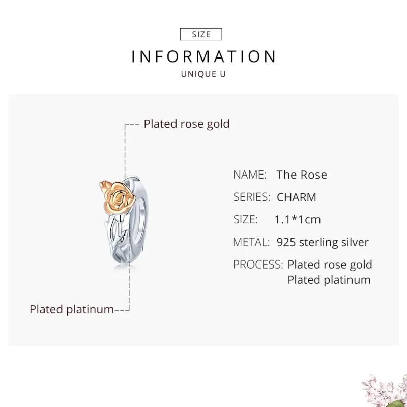(bilde for) Pandora Style Two Tone Bicolor Lover Rose Flowers Spacer Charm - BSC146 - Vis 7
