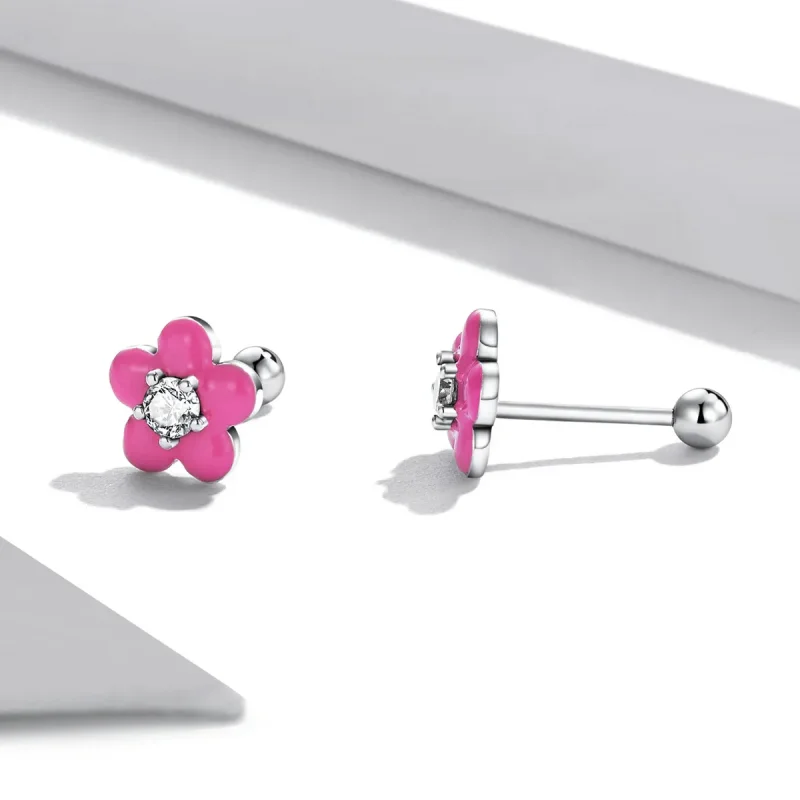 (bilde for) Pandora-stil fluorescerende rosa blomster øredobber - SCE1353 - Vis 2