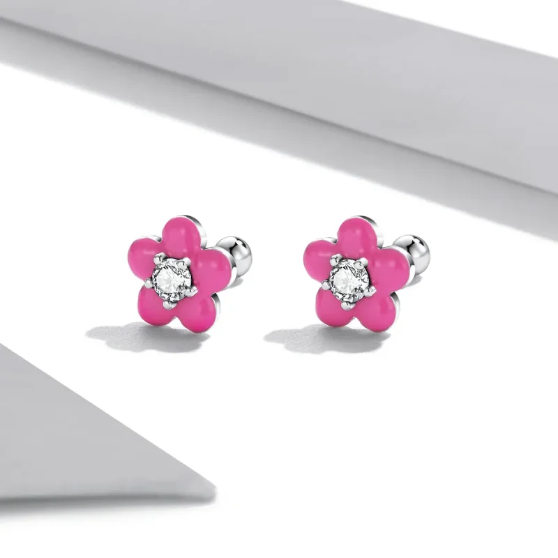 (bilde for) Pandora-stil fluorescerende rosa blomster øredobber - SCE1353 - Vis 4