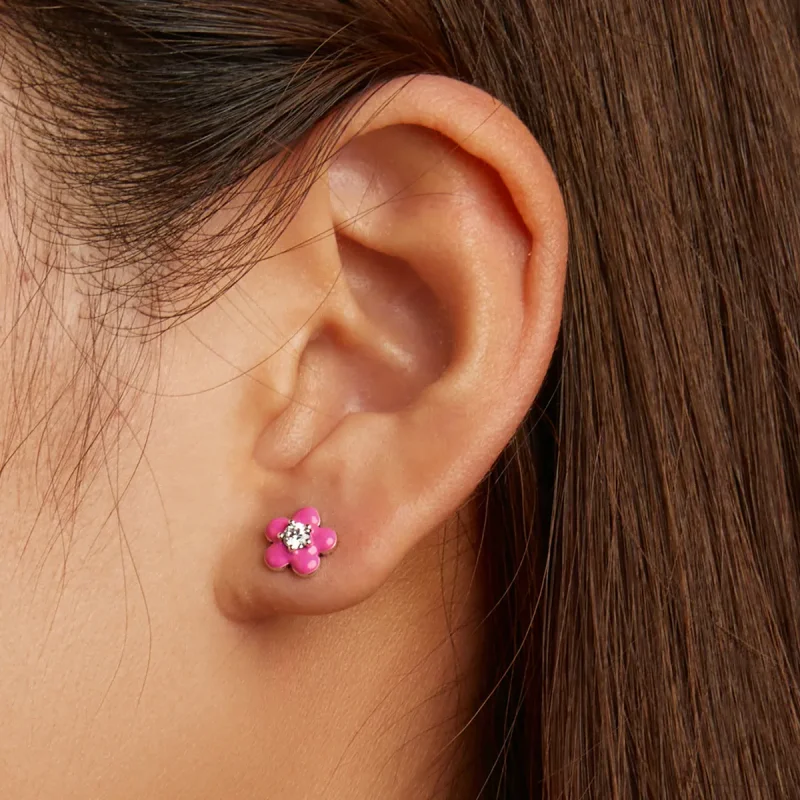 (bilde for) Pandora-stil fluorescerende rosa blomster øredobber - SCE1353 - Vis 6