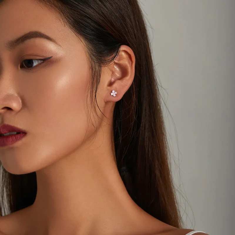 (bilde for) Pandora-stil rosa blomster ørepynt - SCE1286 - Vis 5