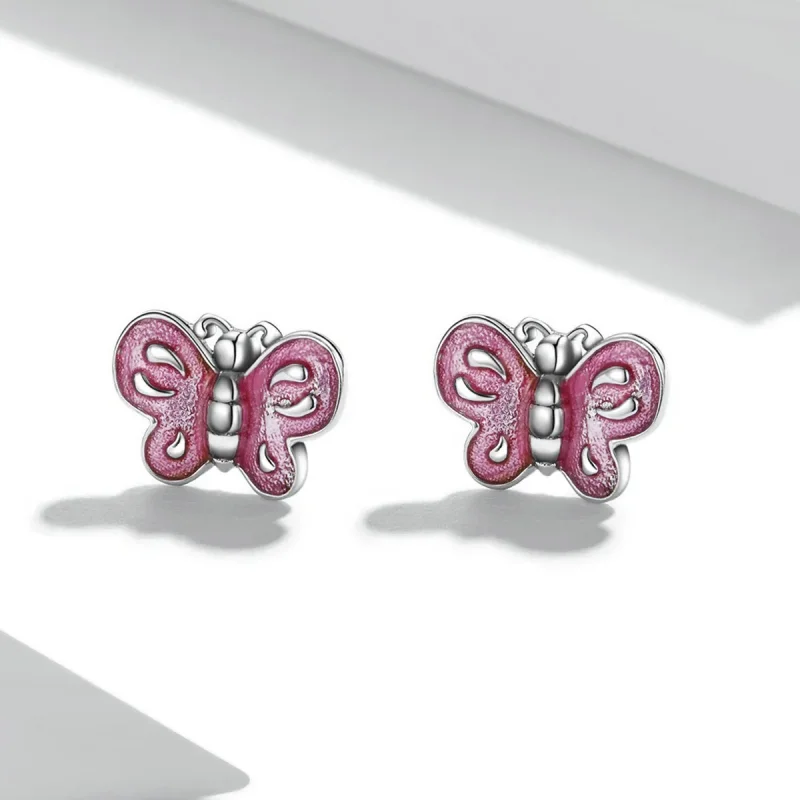 (bilde for) Pandora-stil rosa sommerfugl øredobber - SCE1344 - Vis 2