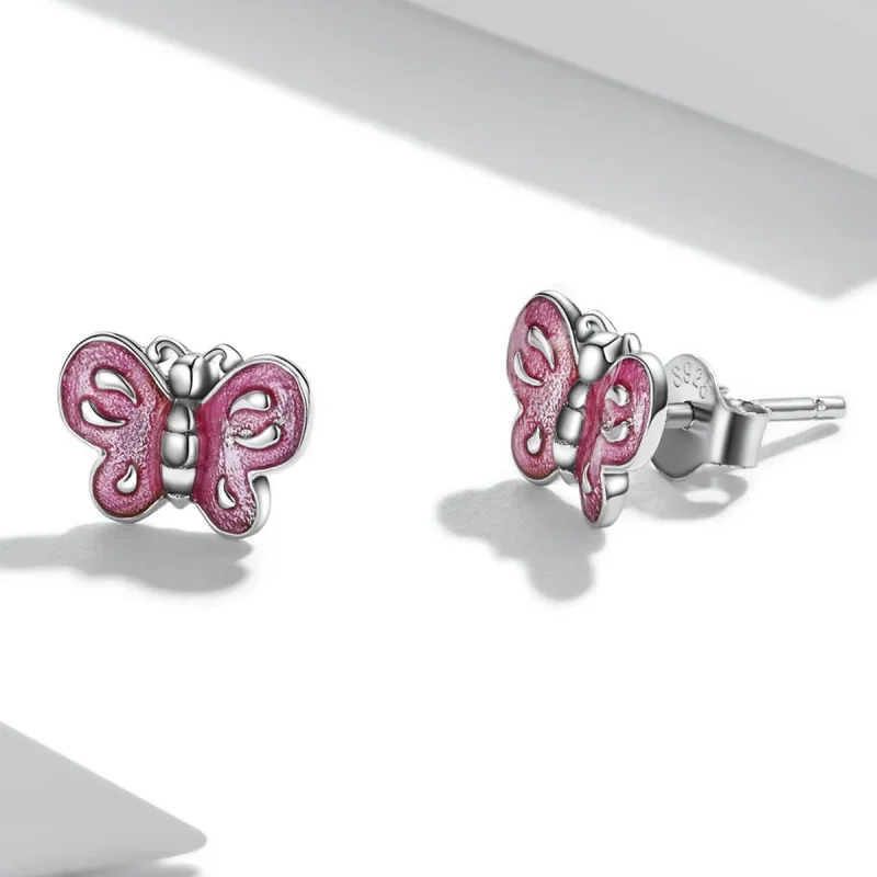 (bilde for) Pandora-stil rosa sommerfugl øredobber - SCE1344 - Vis 3
