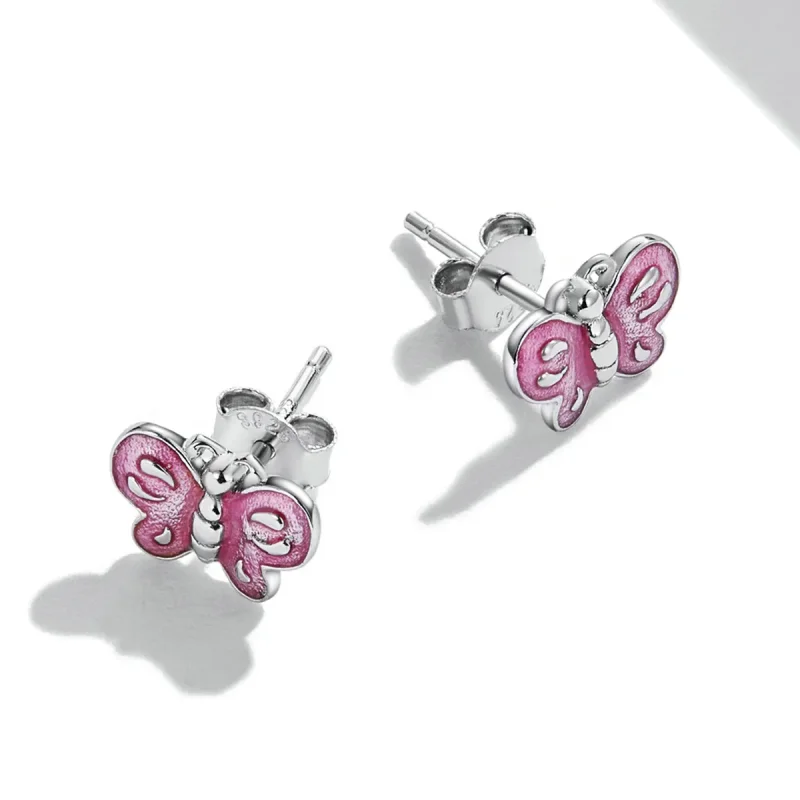 (bilde for) Pandora-stil rosa sommerfugl øredobber - SCE1344 - Vis 4