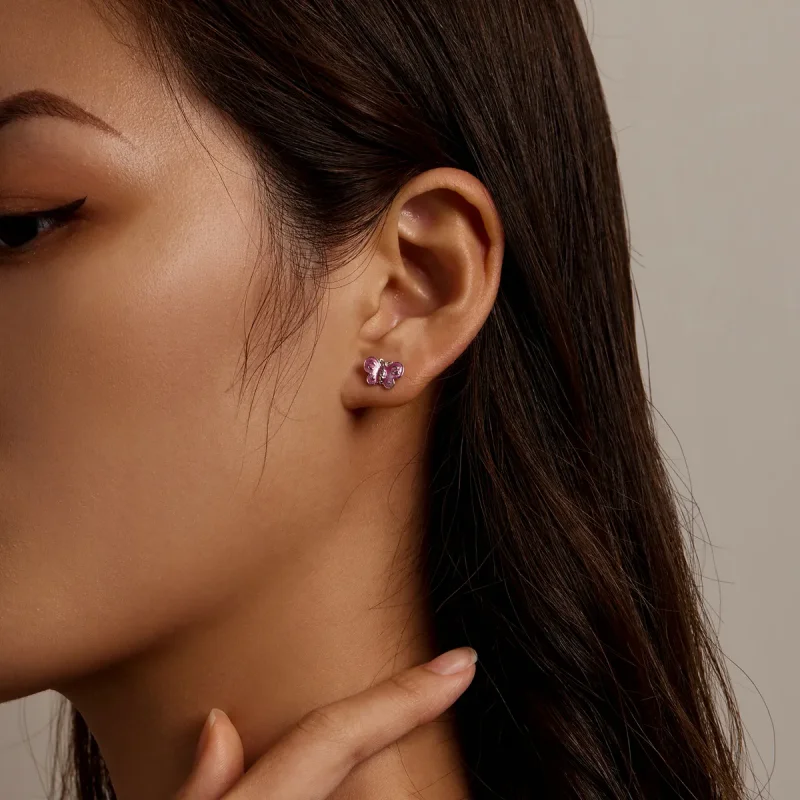 (bilde for) Pandora-stil rosa sommerfugl øredobber - SCE1344 - Vis 5