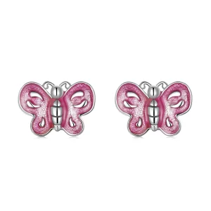(bilde for) Pandora-stil rosa sommerfugl øredobber - SCE1344