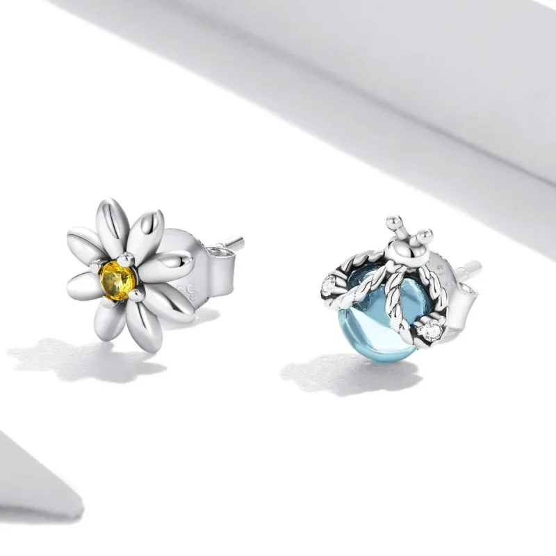 (bilde for) Pandora Style Asymmetriske Daisy Ladybug Stud øredobber - SCE1364 - Vis 4