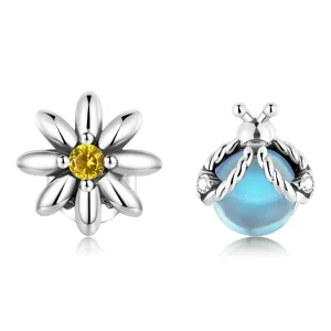 (bilde for) Pandora Style Asymmetriske Daisy Ladybug Stud øredobber - SCE1364
