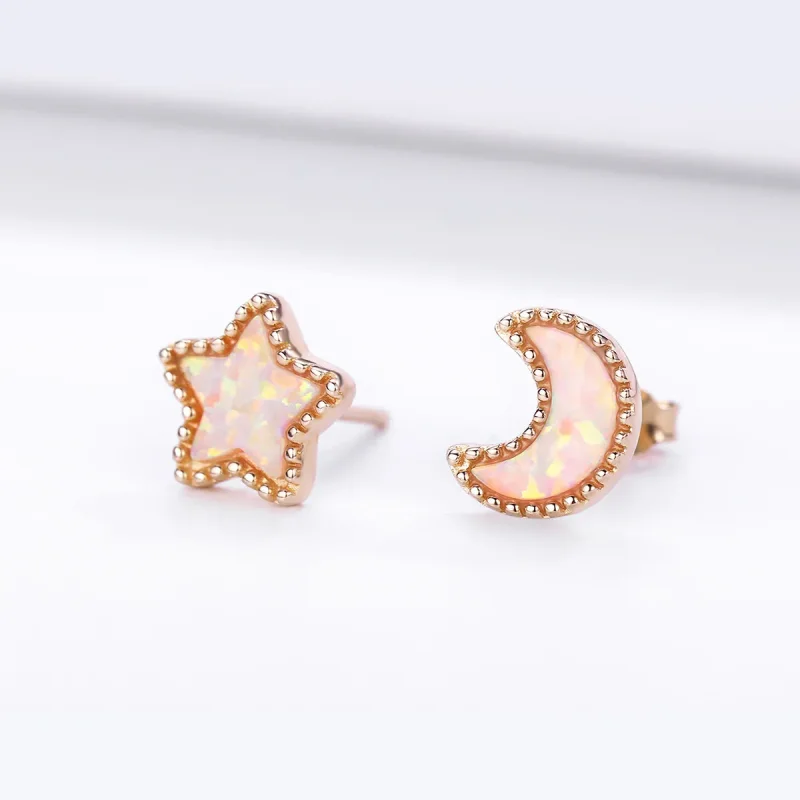 (bilde for) Pandora Style Asymmetriske Moon Stud øredobber - SCE691 - Vis 4