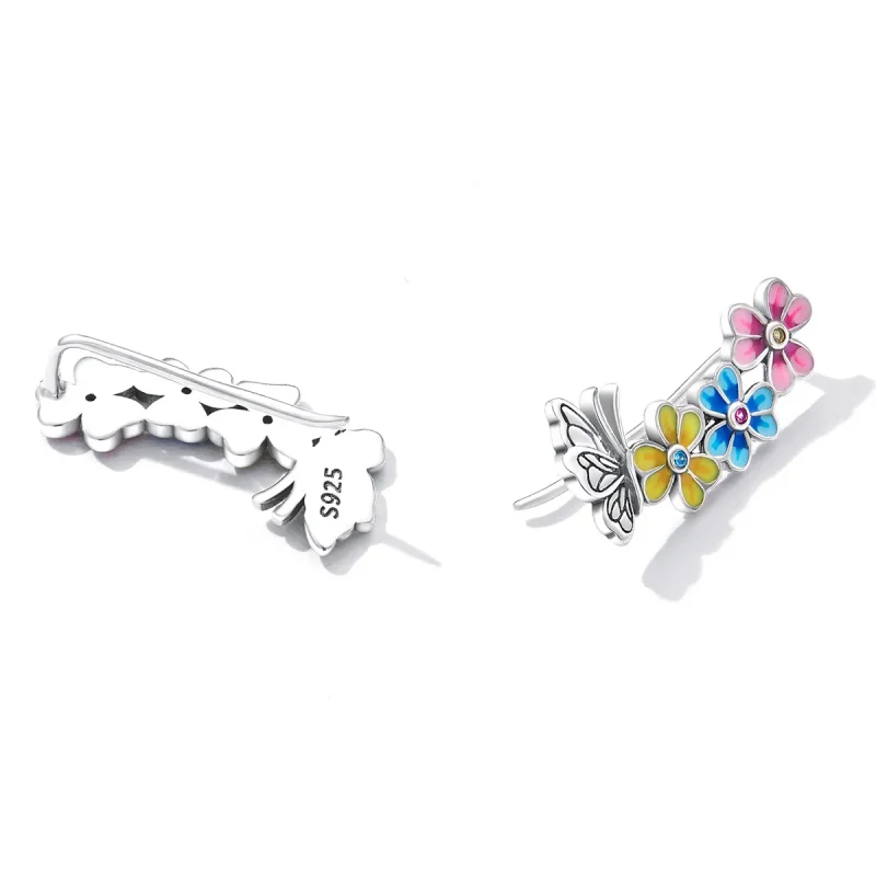 (bilde for) Pandora Style Butterfly Flower Stud øredobber - SCE1393 - Vis 3