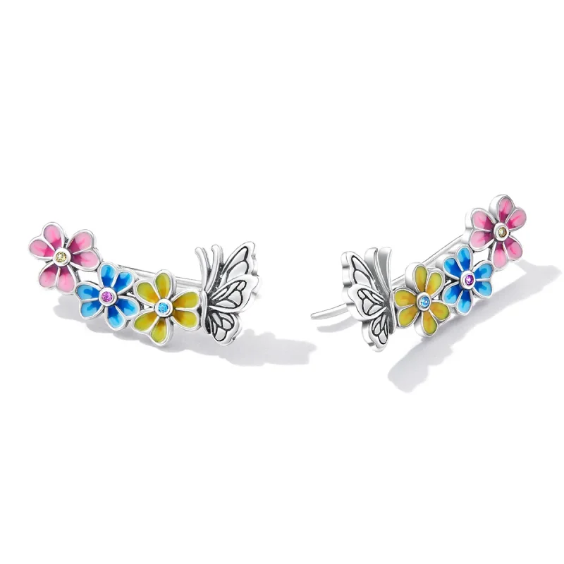 (bilde for) Pandora Style Butterfly Flower Stud øredobber - SCE1393 - Vis 4