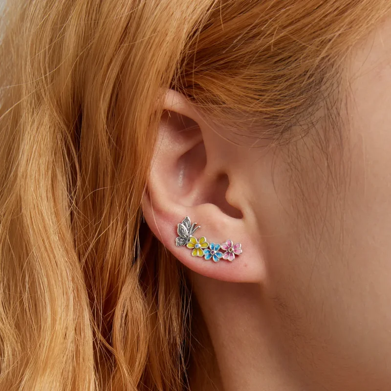 (bilde for) Pandora Style Butterfly Flower Stud øredobber - SCE1393 - Vis 5
