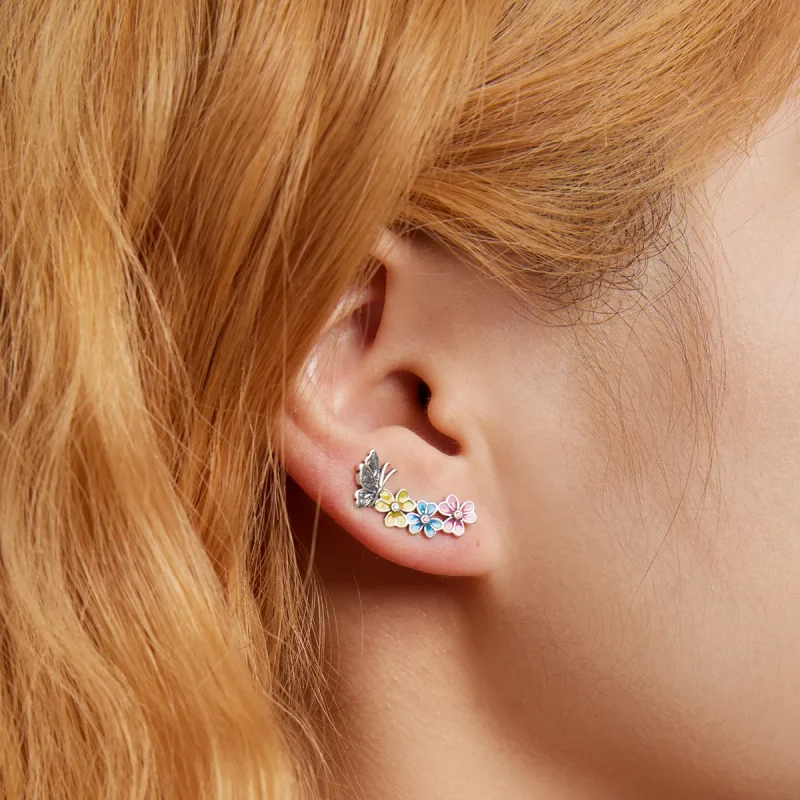 (bilde for) Pandora Style Butterfly Flower Stud øredobber - SCE1393 - Vis 6