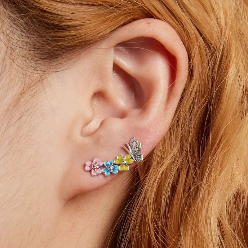 (bilde for) Pandora Style Butterfly Flower Stud øredobber - SCE1393 - Vis 7