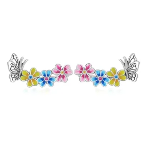 (bilde for) Pandora Style Butterfly Flower Stud øredobber - SCE1393