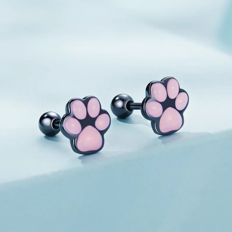 (bilde for) Pandora Style Cute Cat Paw Stud øredobber - SCE1516 - Vis 2