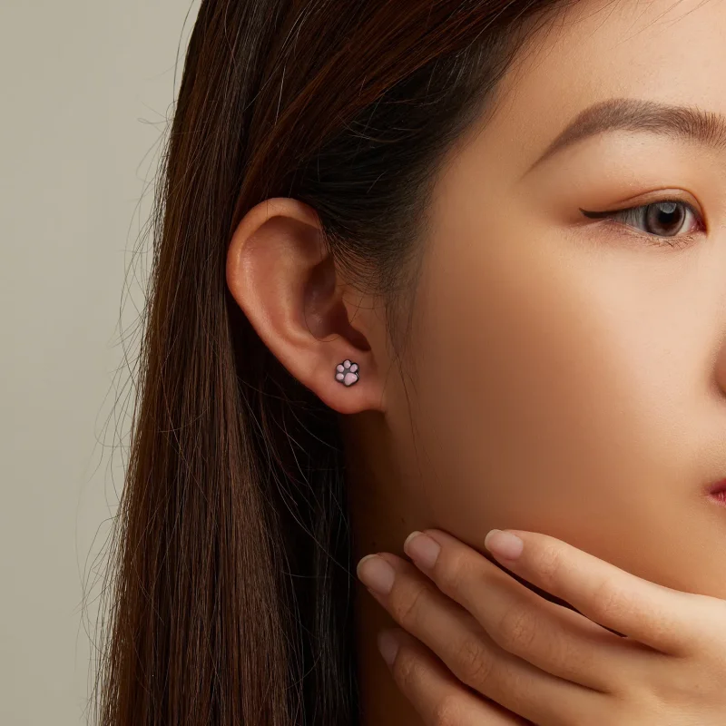 (bilde for) Pandora Style Cute Cat Paw Stud øredobber - SCE1516 - Vis 7