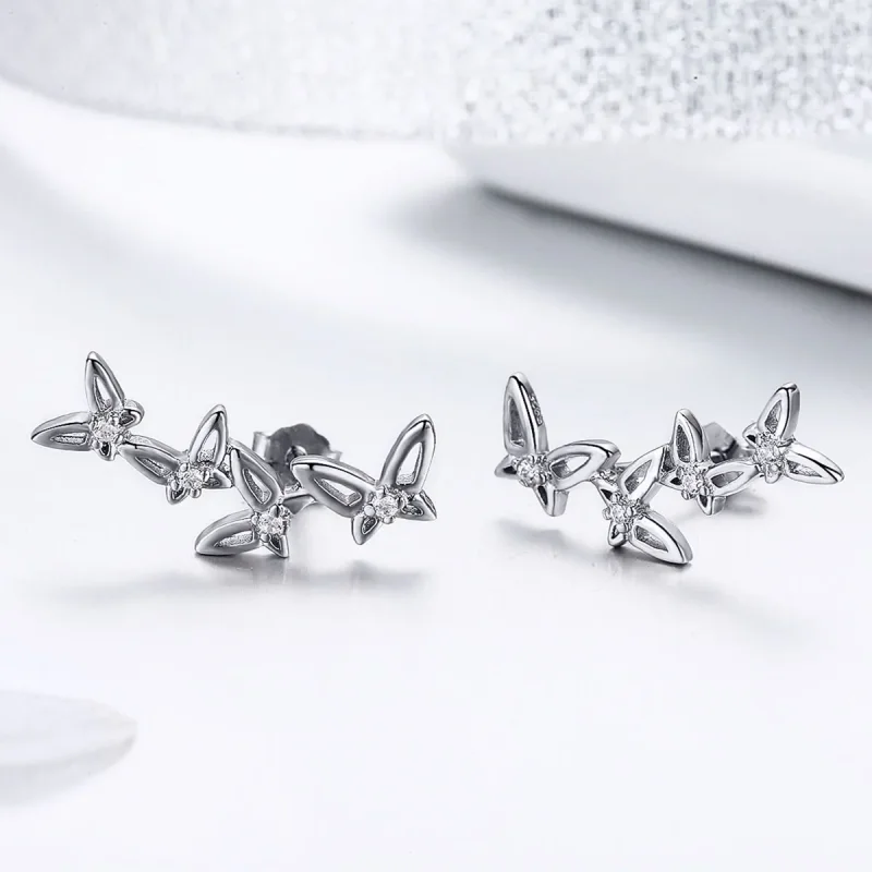 (bilde for) Pandora Style Elegant Butterfly Dance Stud øredobber - BSE056 - Vis 4