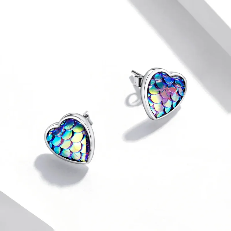 (bilde for) Pandora Style Fish Scale Heart Stud øredobber - SCE1300 - Vis 2