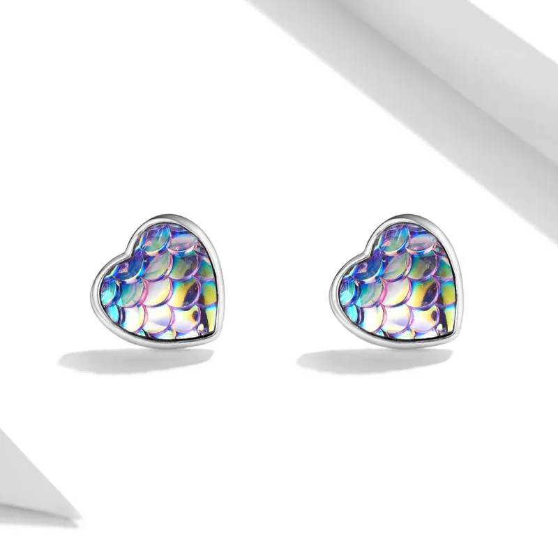 (bilde for) Pandora Style Fish Scale Heart Stud øredobber - SCE1300 - Vis 3