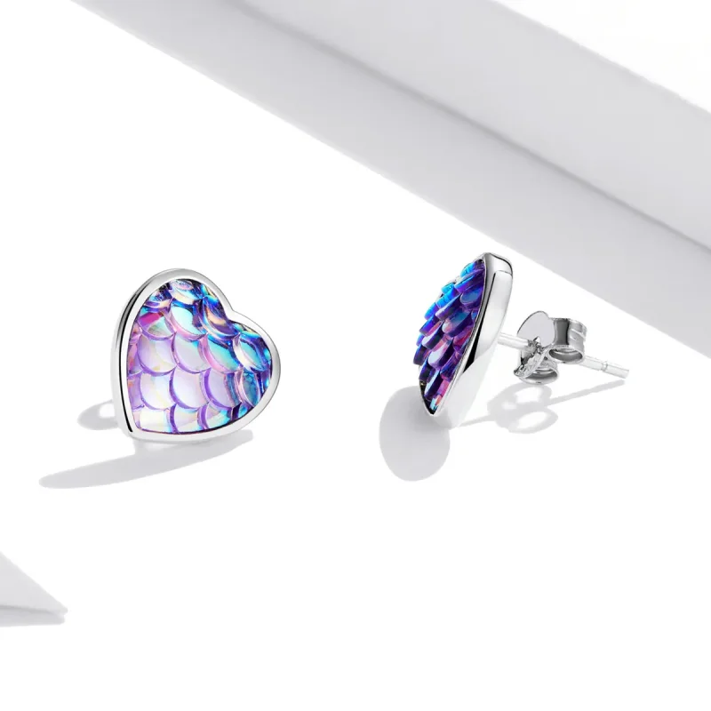 (bilde for) Pandora Style Fish Scale Heart Stud øredobber - SCE1300 - Vis 4
